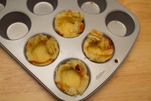 Challah Bread Pressed in Muffin Tin for Brown Bettys