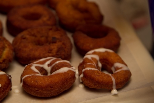 Pumpkin spice doughnuts with maple icing